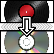 A LP record with an arrow pointing to a CD.