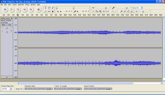Screenshot from Audacity showing a narrow waveform.