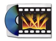 An DVD-sized envelope with a disc emerging. An illustration featuring spotlights over the Hollywood skyline decorates the envelope.